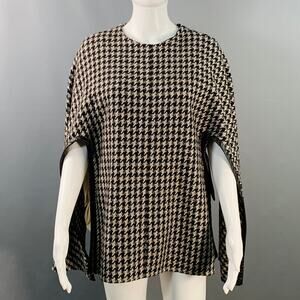 DEREK LAM Size XS/S Black Beige Wool Alpaca Houndstooth Poncho Pullover